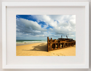 james-ratliff-framed-prints-fraser-island-shipwreck-white-frame